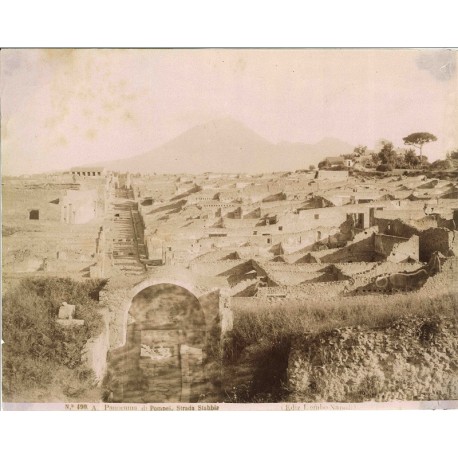 Panorama di Pompei, Strada Stabbia - Fotografia originale d`epoca di fine `800